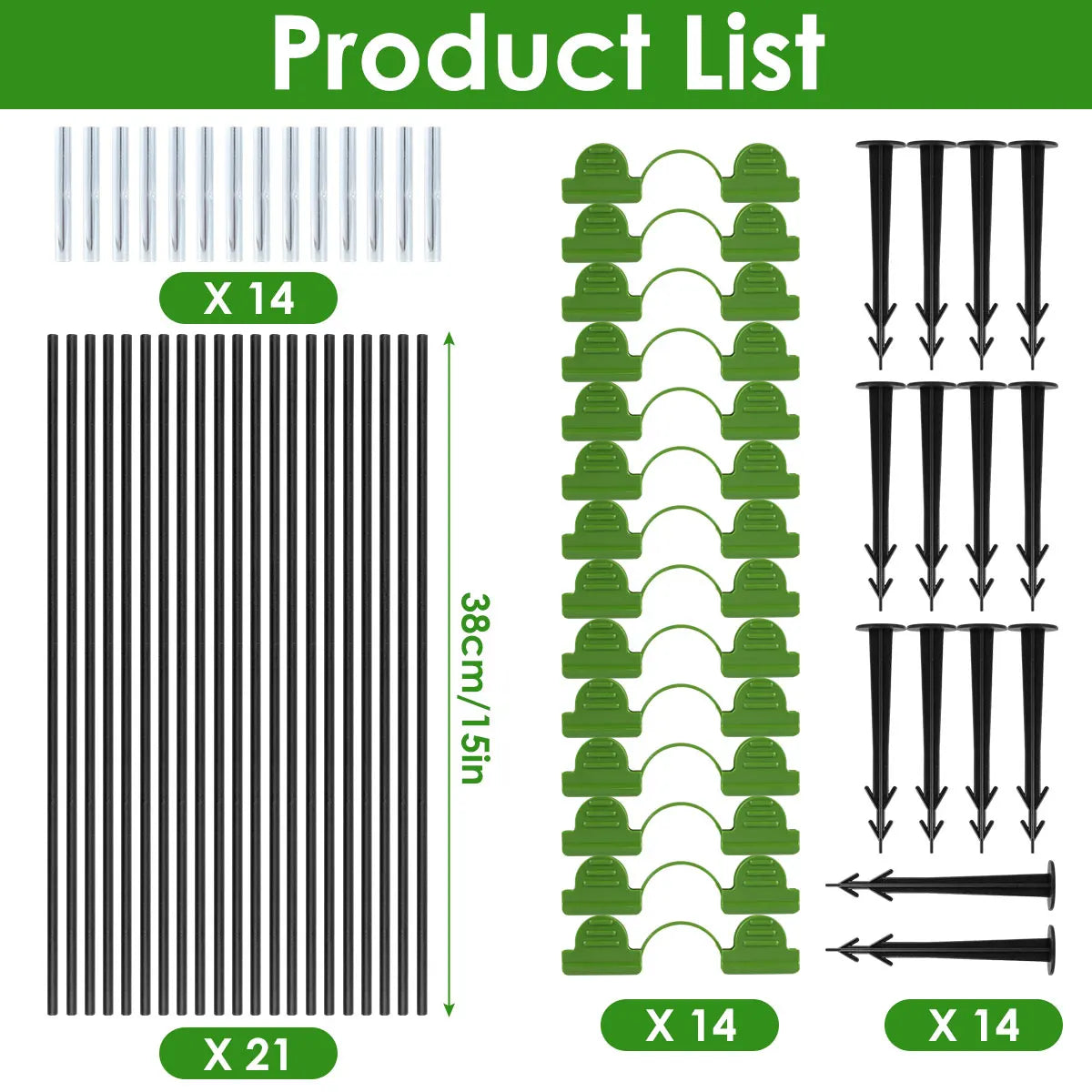Fibreglass Plant-Tunnel Support Set, 21/30 Pieces
