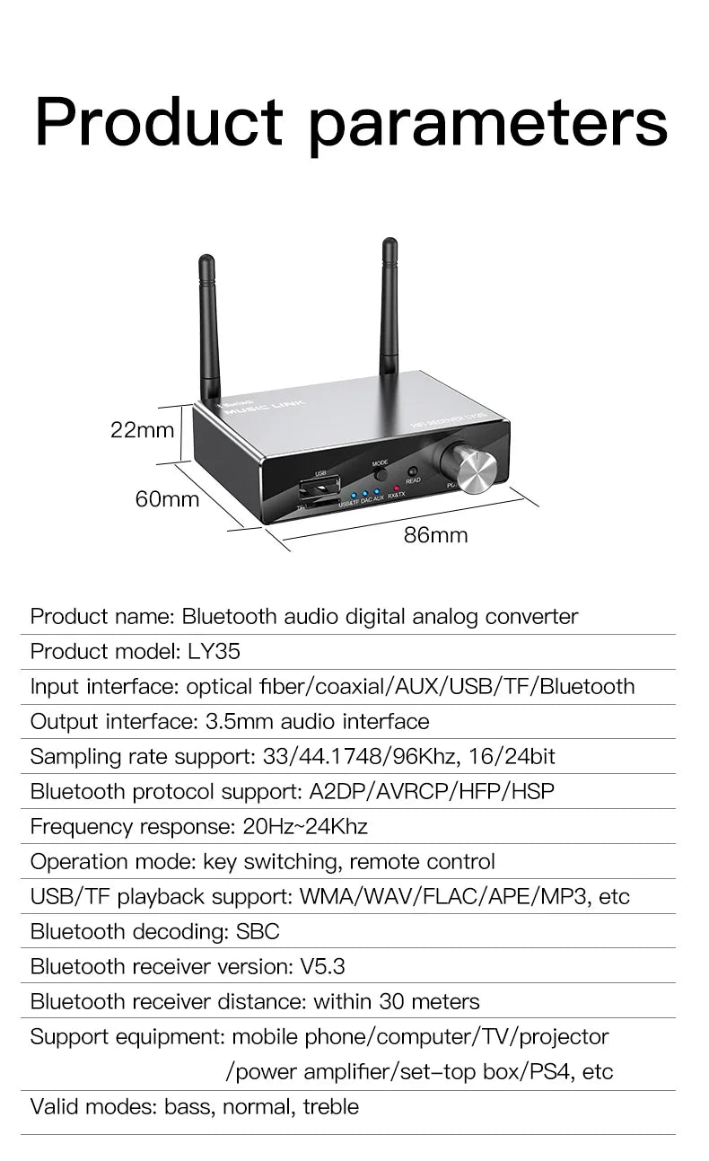 Transmisor y receptor de audio Bluetooth con control remoto
