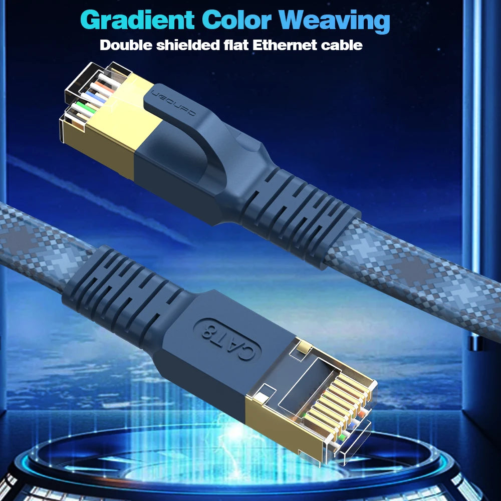 Flat Cat8 Ethernet Cable, 5-30 m Length Options
