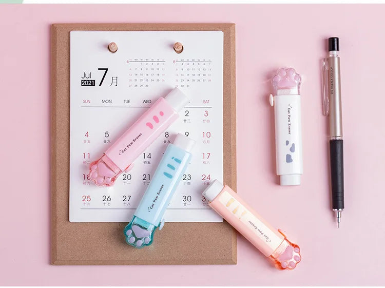 Kawaii Retractable Eraser Cute Cat Korean Stationery Rubber Drawing Erasers Children's school supplies Office