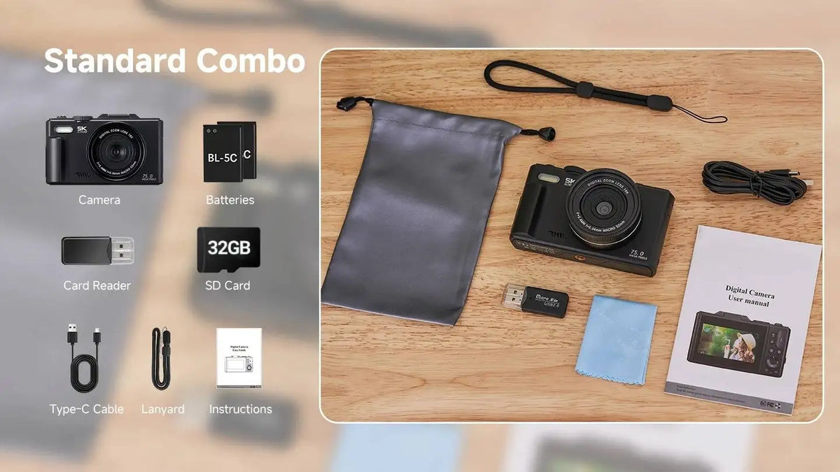 75MP Digital Camera 5K 18X Zoom Flip Screen WiFi