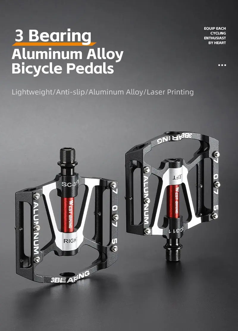 WEST BIKING 3 Bearing Bicycle Pedal CNC Aluminum Alloy Anti Slip MTB Road Bike Pedal Widen Pedals Profession Bike Accessories