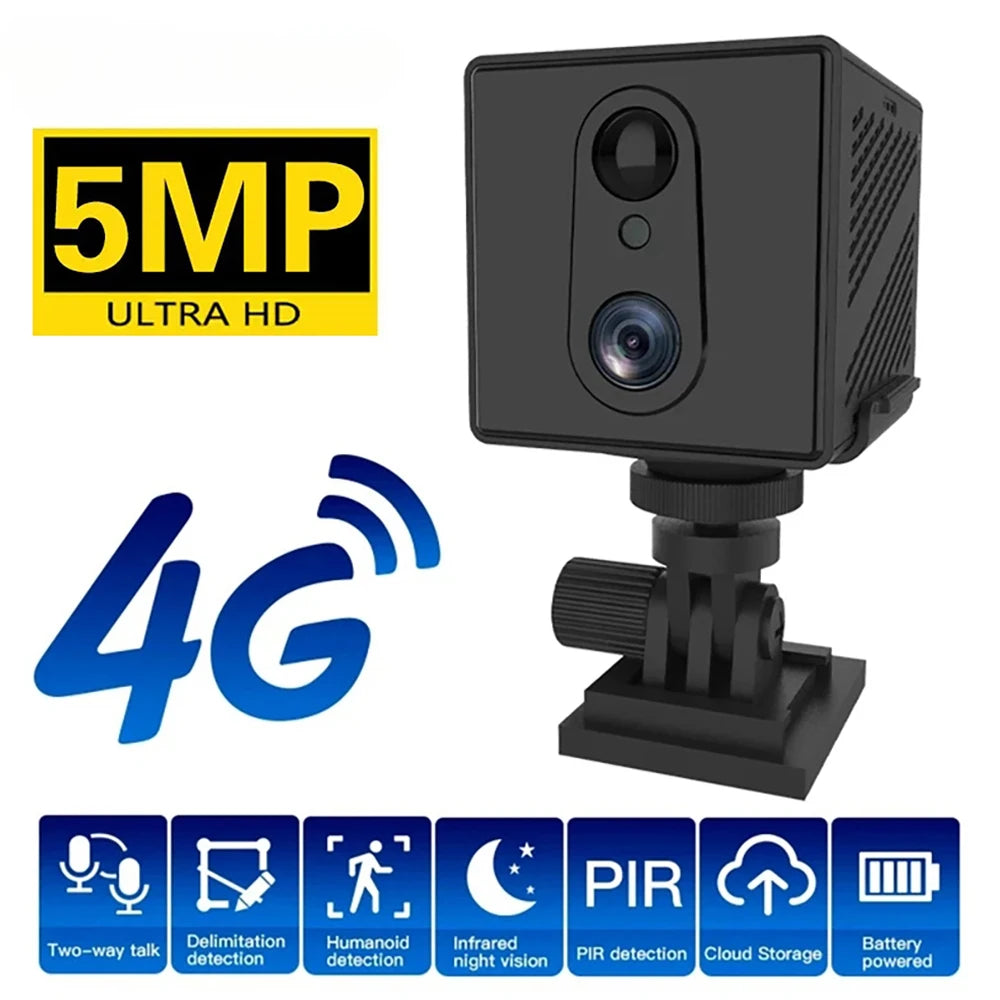5MP Mini-Überwachungskamera mit 4G/WiFi, Nachtsicht & Bewegungserkennung