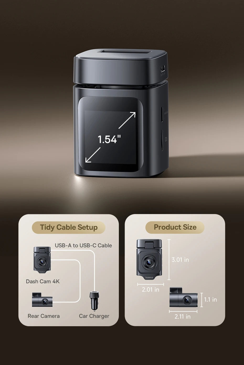 Baseus 4K Front and Rear Dash Cam with STARVIS Night Vision