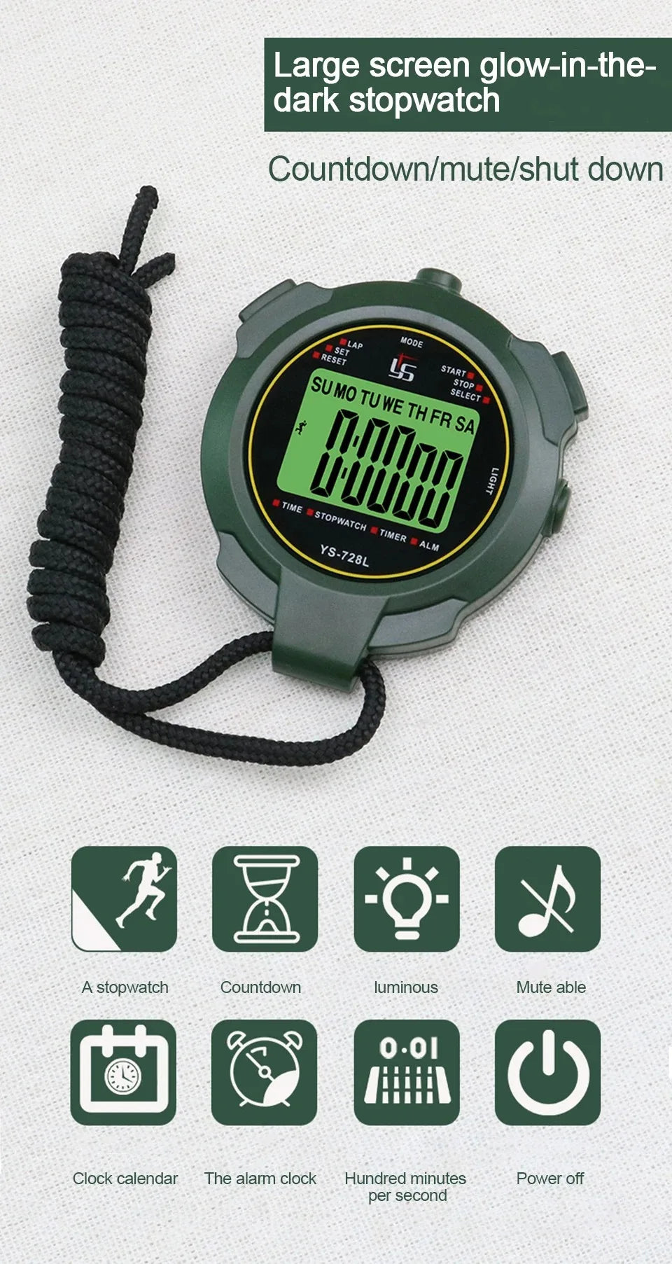 YS-728L Digital Stopwatch with Countdown and Backlight
