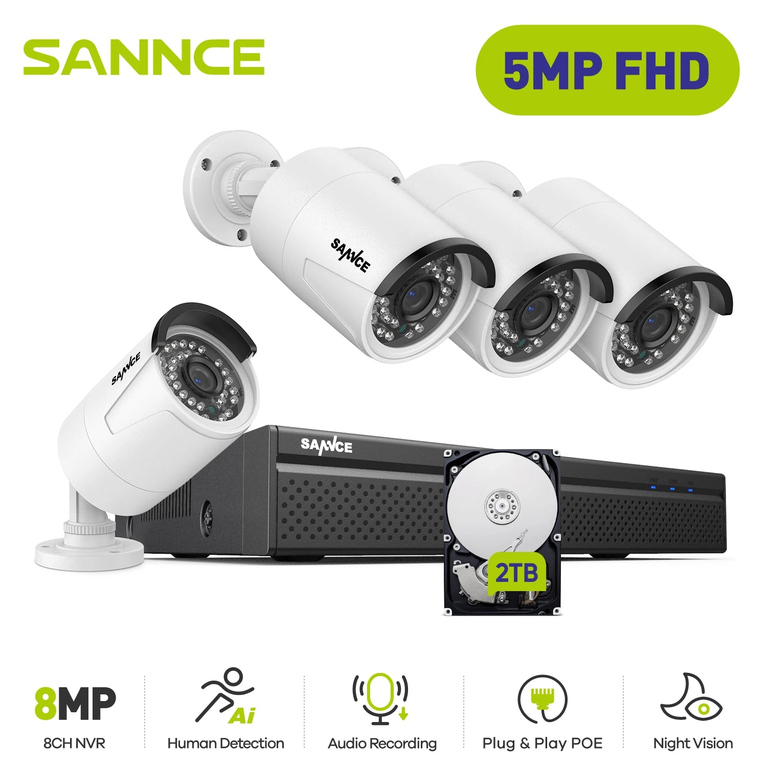 SANNCE 5MP PoE Security Camera System with 8CH NVR