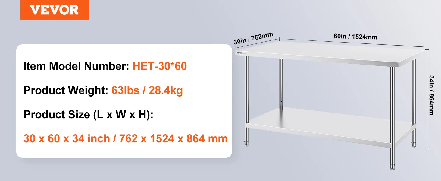 Stainless Steel Work Table with Adjustable Shelves for Kitchen Use