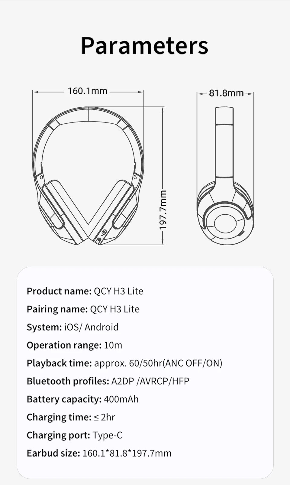 QCY H3 Lite Cuffie Wireless con ANC