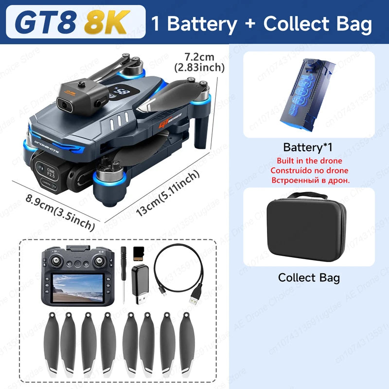 8K Çift Kameralı ve Ekranlı Uzaktan Kumandalı GT8 Drone