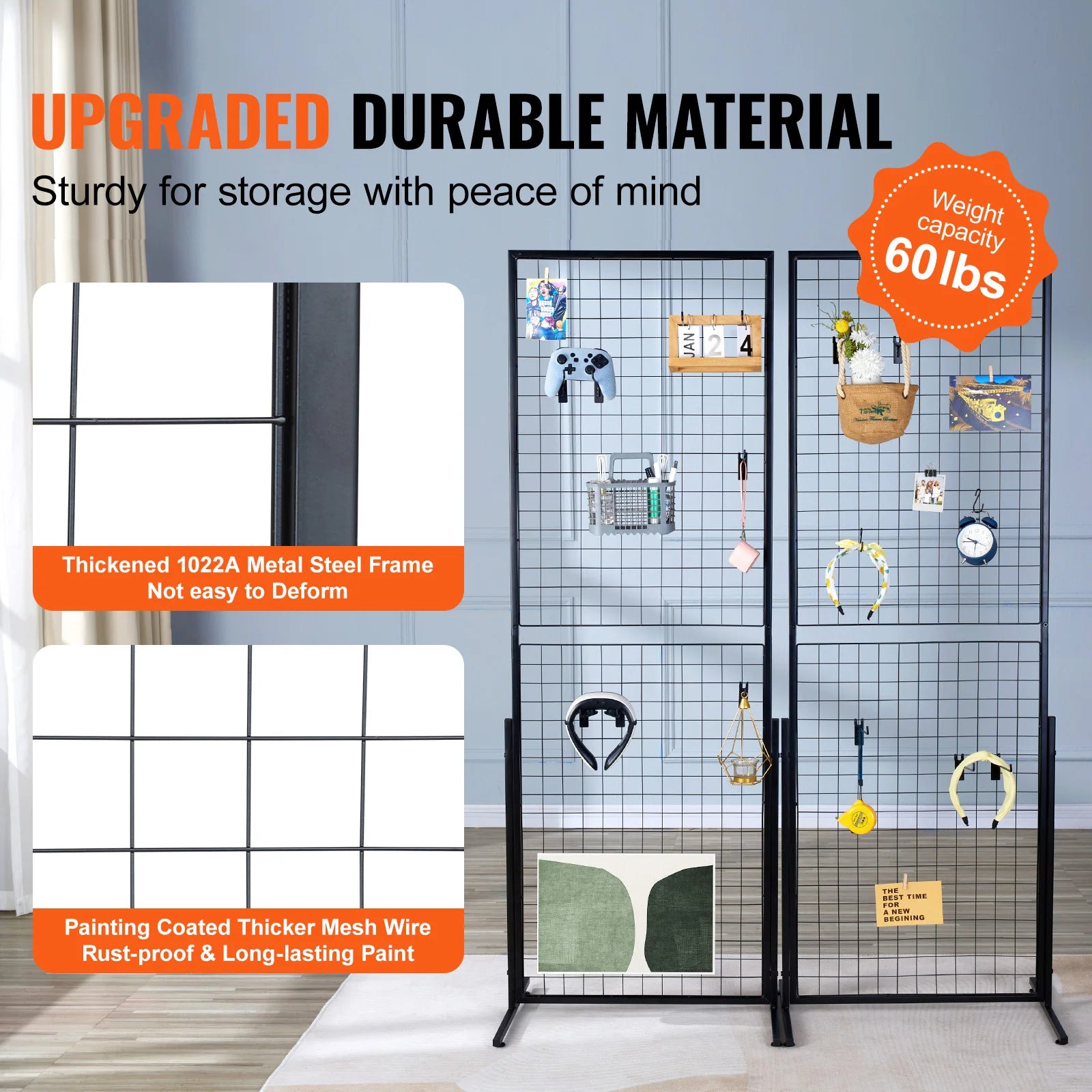 Grid Wall Display Panels with Hooks Double-Sided Rack Set