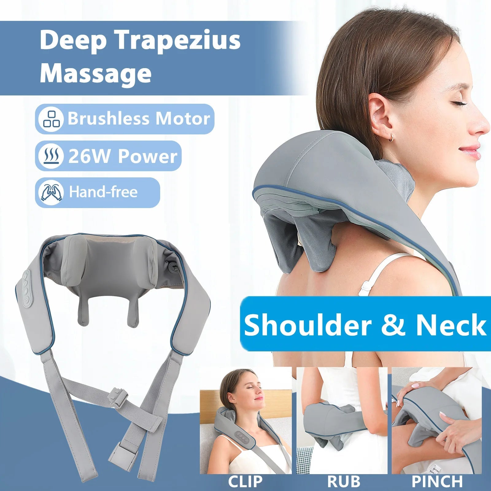 Foreverlily 26W Brushless Motor Neck And Shoulder Massager Wireless Shoulder And Back Kneading Massage Shawl Neck masajeador