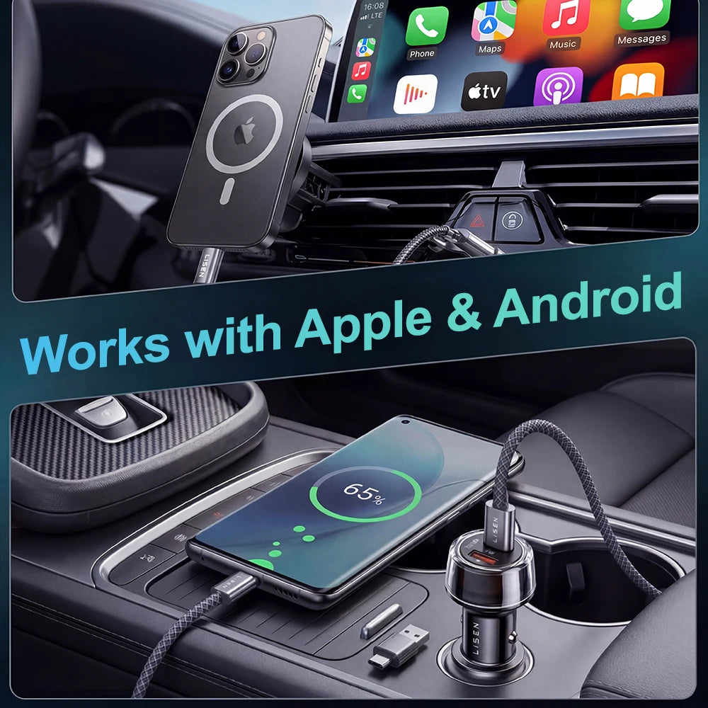 Car Charge GPS Locator Tracker 30W USB Phone Charger Fast Charging Type C QC3.0 Works with iOS Find My APP,Google,Android