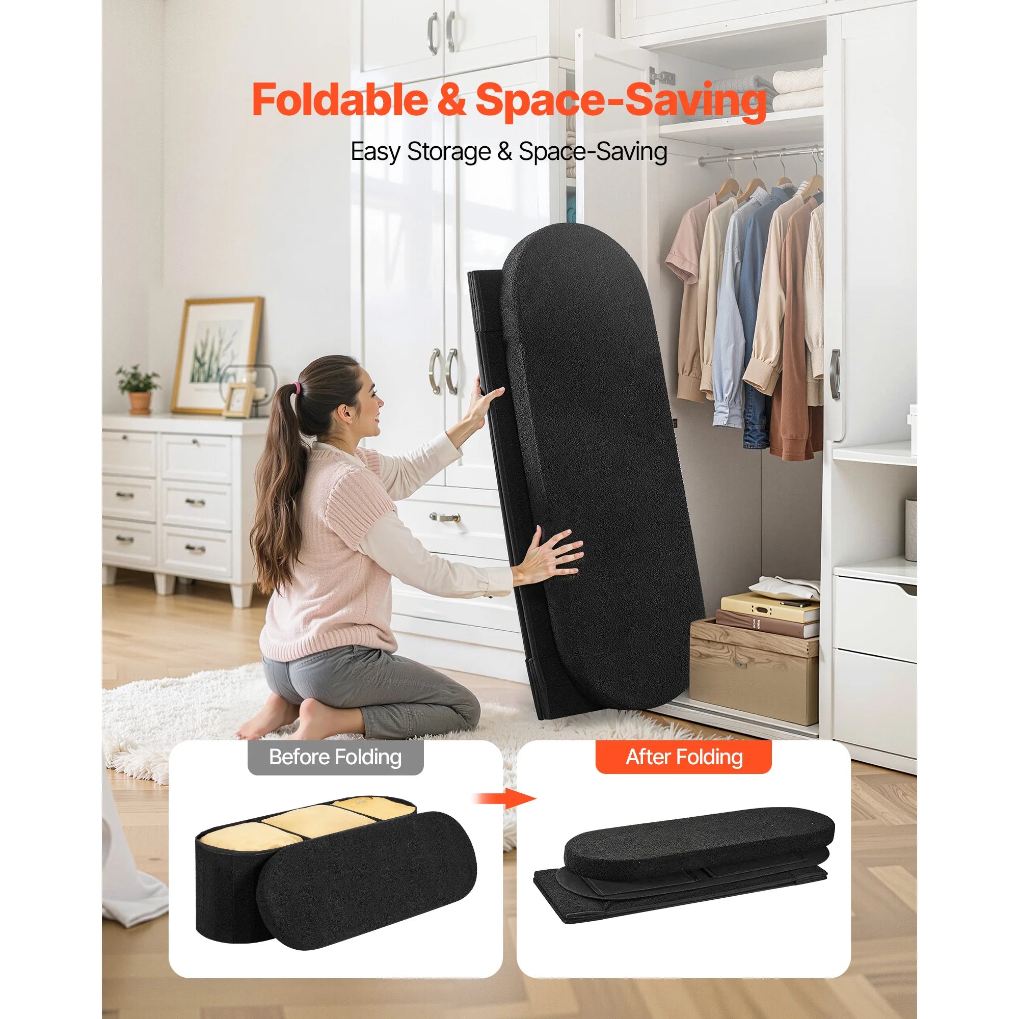 Foldable Storage Ottoman Bench with Hidden Compartments, 660lb Support