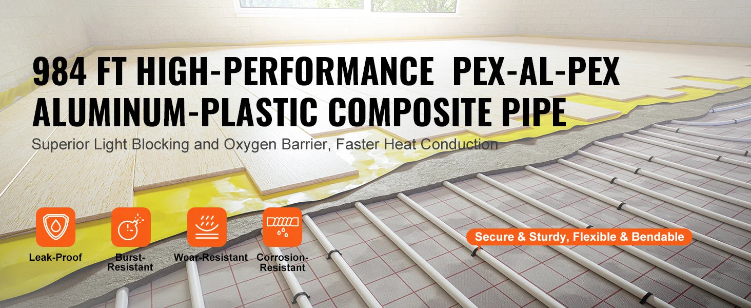 SucceBuy PEX-AL-PEX-rör 984 ft 5/8 tum diameter 0,08 tum tjocklek Strålningsvärme Golv VVS Innre aluminiumskikt PEX-rörledning