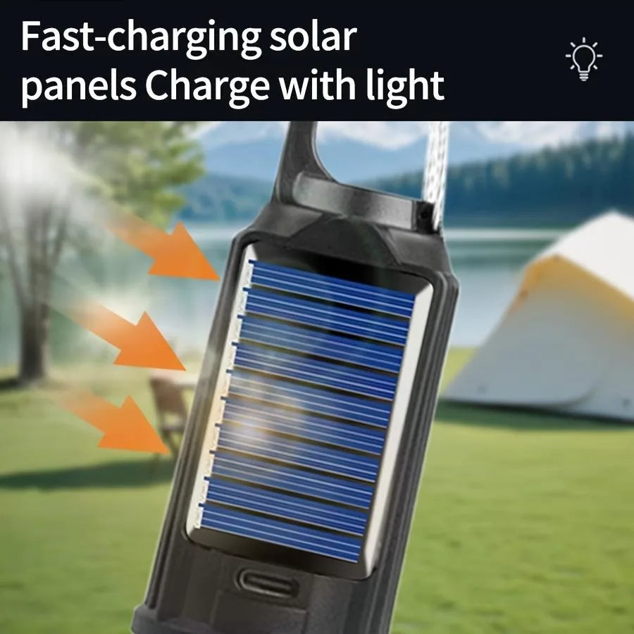 Solárna kempingová lampa s háčikom, 3 režimy svetla, dobíjateľná cez USB-C