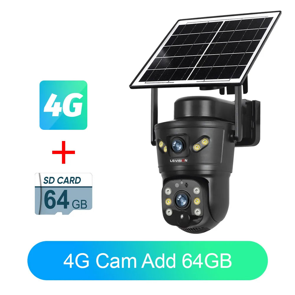 Solar Security Camera 8MP Dual Lens 4G/WiFi PTZ with Night Vision