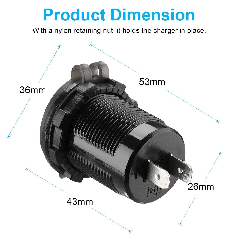 USB Charger Socket Dual QC 3.0 For Car Motorcycle With Voltmeter Car Charger Power Socket Waterproof for 12V/24V Car Boat