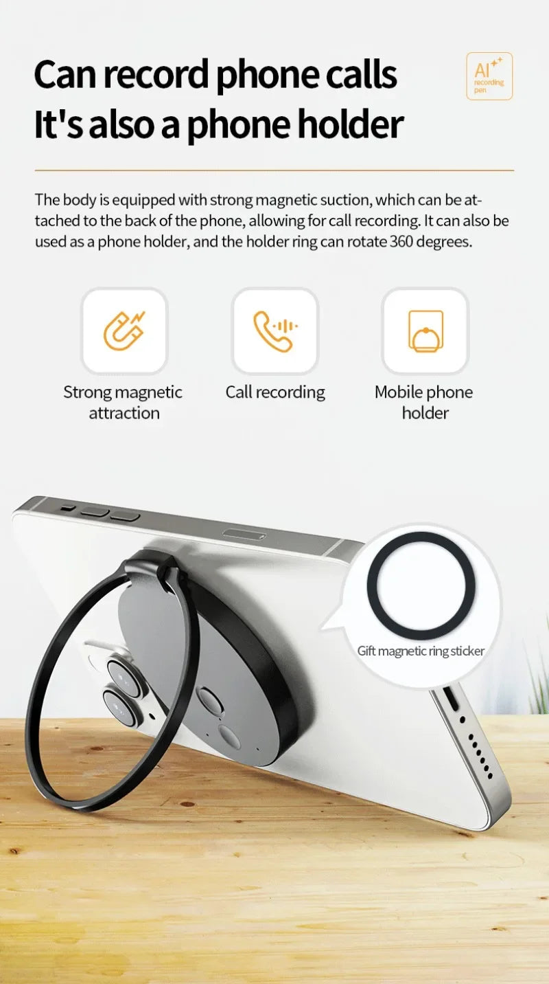 AI ChatGPT Voice Recorder 8-128GB Mini Keychain Magnetic Dictaphone 256GB Intelligent Summarization Real-Time Recording Device