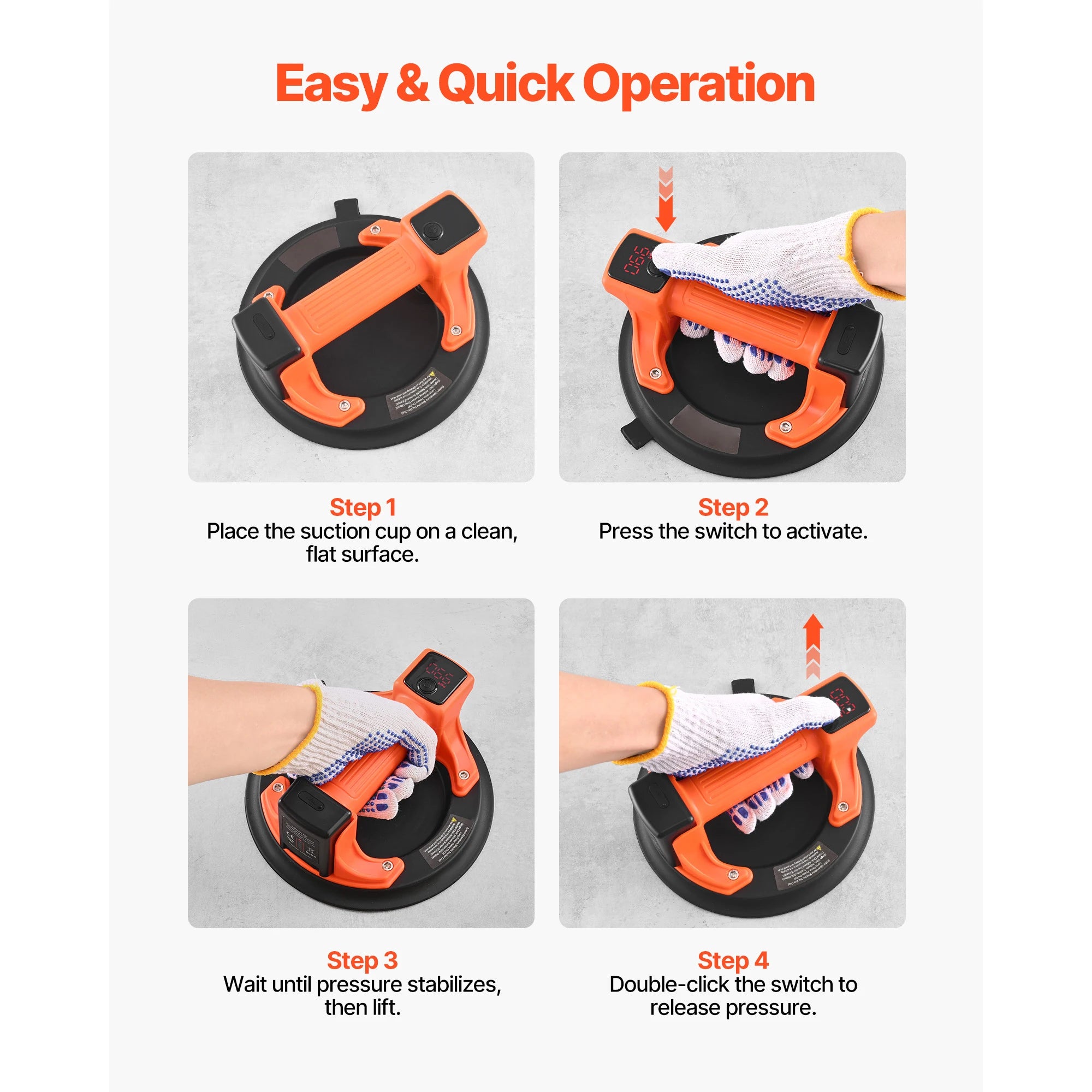 8-Inch Electric Vacuum Suction Cup Lifter 440lb with Display