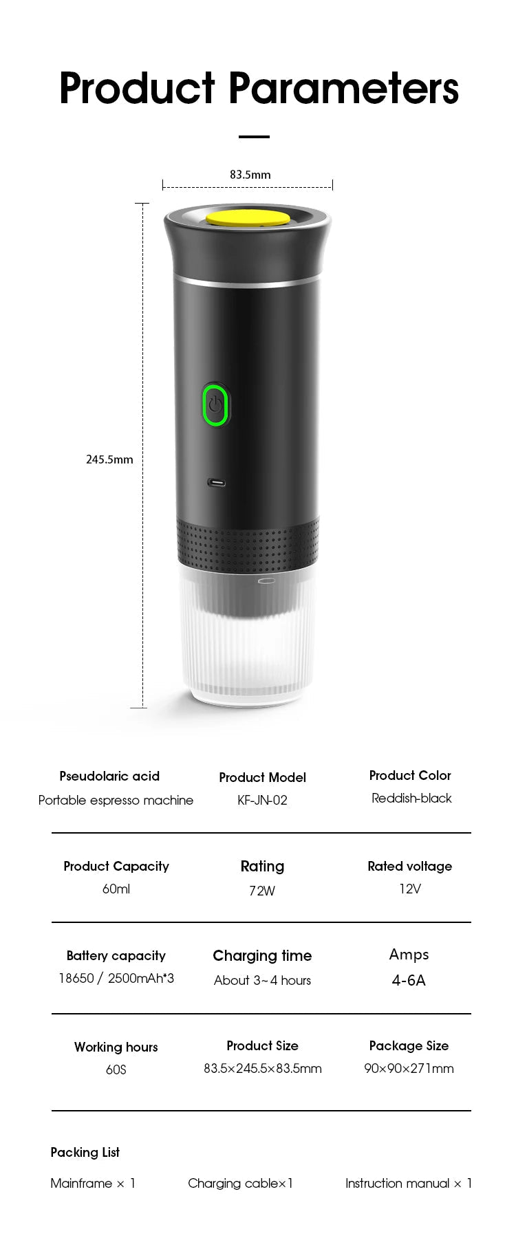 Portable Rechargeable Espresso Maker for Capsules & Ground Coffee
