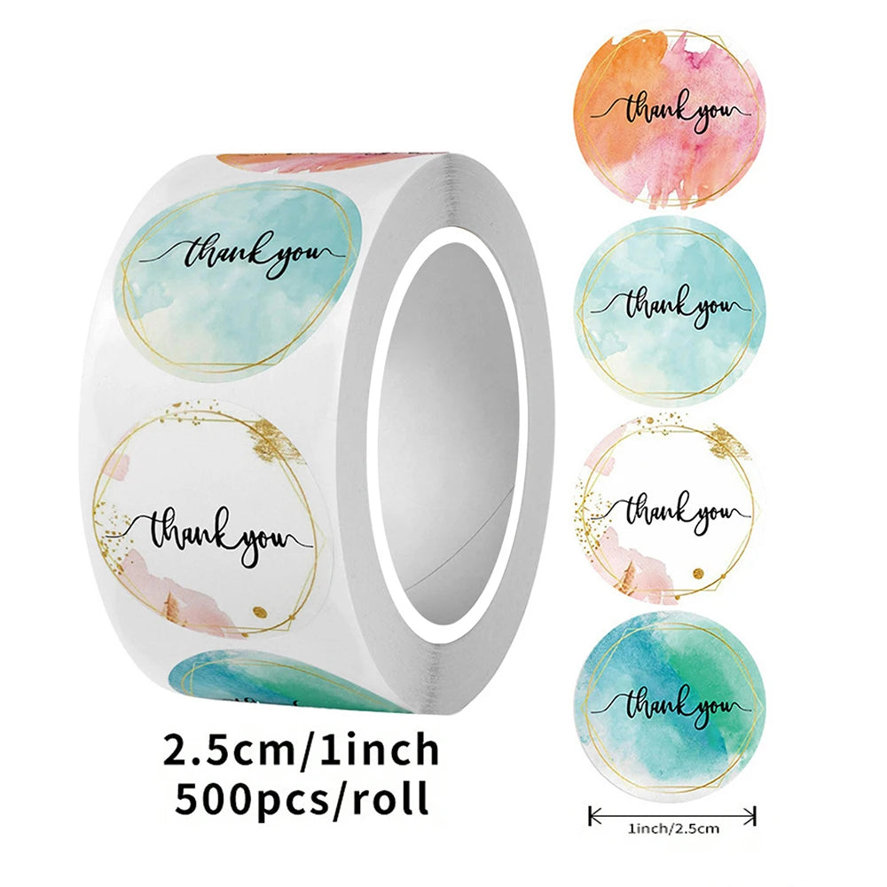 500pcs/Roll Thank You Stickers 2.5cm Cute Pink Gold Labels For Small Business Or Wedding Gift Decor Stationery Packaging Sticker