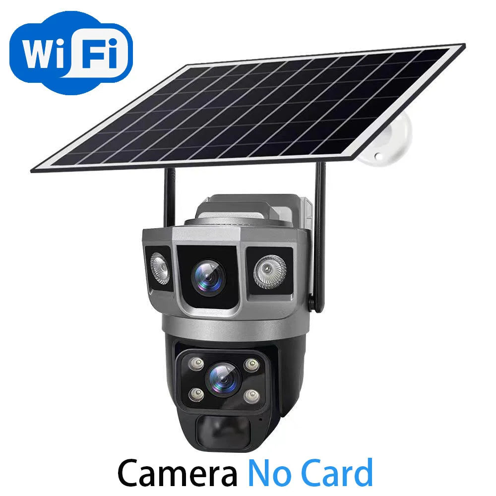 Dual Lens Three Screens WIFI Solar Camera 12MP 10X Zoom CCTV Outdoor Automatic Tracking Humanoid Detection Support PTZ IP66 Cam