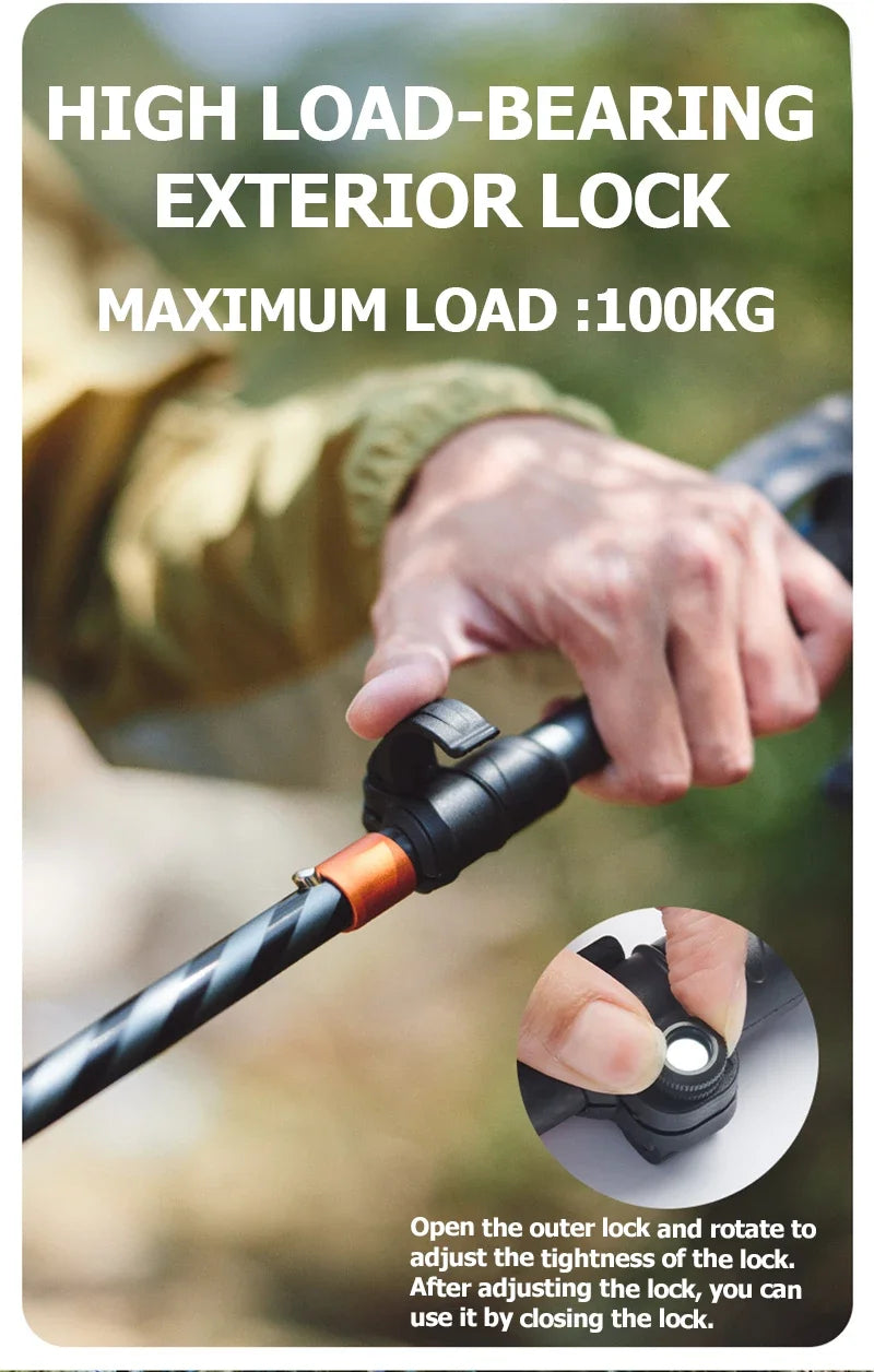 Carbon Fiber Trekking Poles Adjustable 103–135cm Ultralight Hiking Sticks