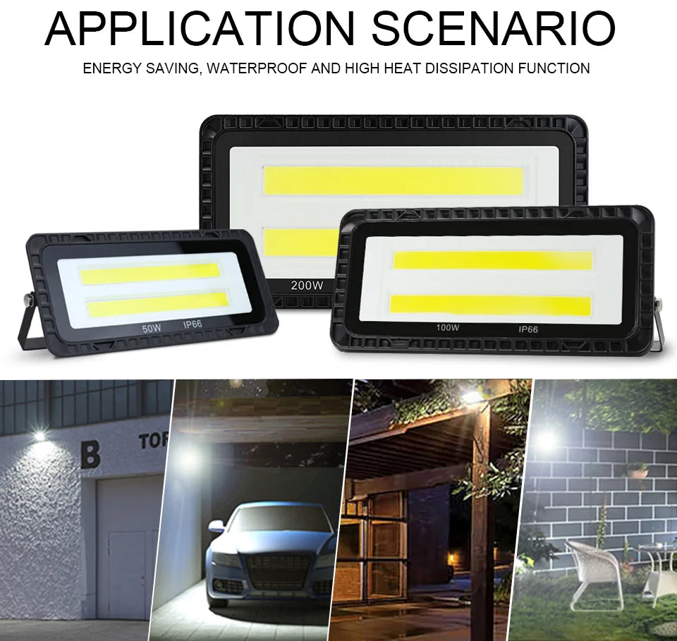 LED Flood Lights AC 220V 200W 100W 50W IP66 Waterproof Outdoor Garden Wall Lighting Projector Landscape Spotlight COB Floodlight