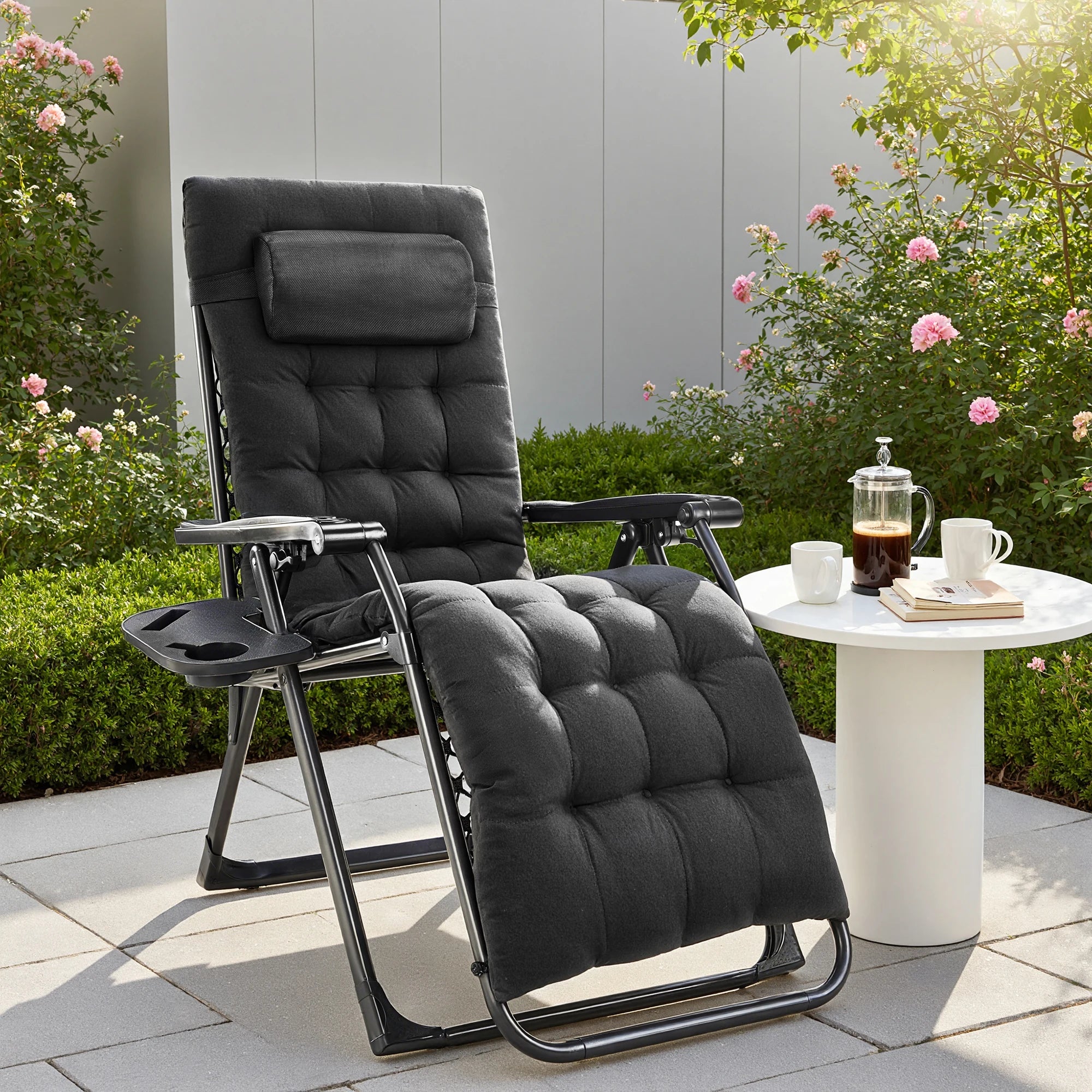 Zero Gravity Recliner Chair Folding Outdoor Lounge with Cup Holder