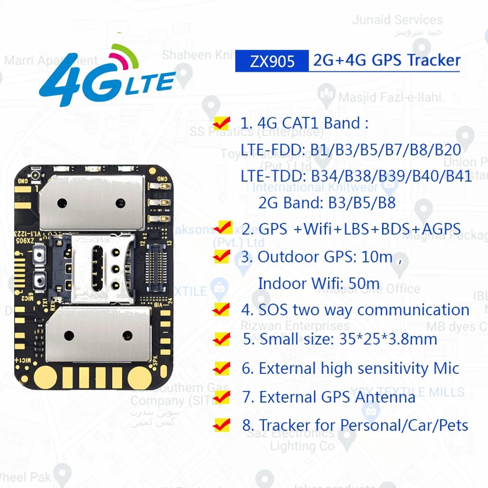 Mini ZX905 2G + 4G GPS-Tracker Chip LTE CAT-1 Tracking PCBA Modulboard Anti-Lost WLAN Beidou Satellit Für Kinder Haustiere Katze Hund