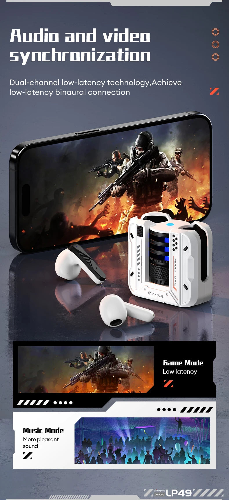 Lenovo LP49 AI Translation Headphones Wireless Bluetooth 5.4 Noise Reduction HD Call Earbuds Office Travel Real Time Translation