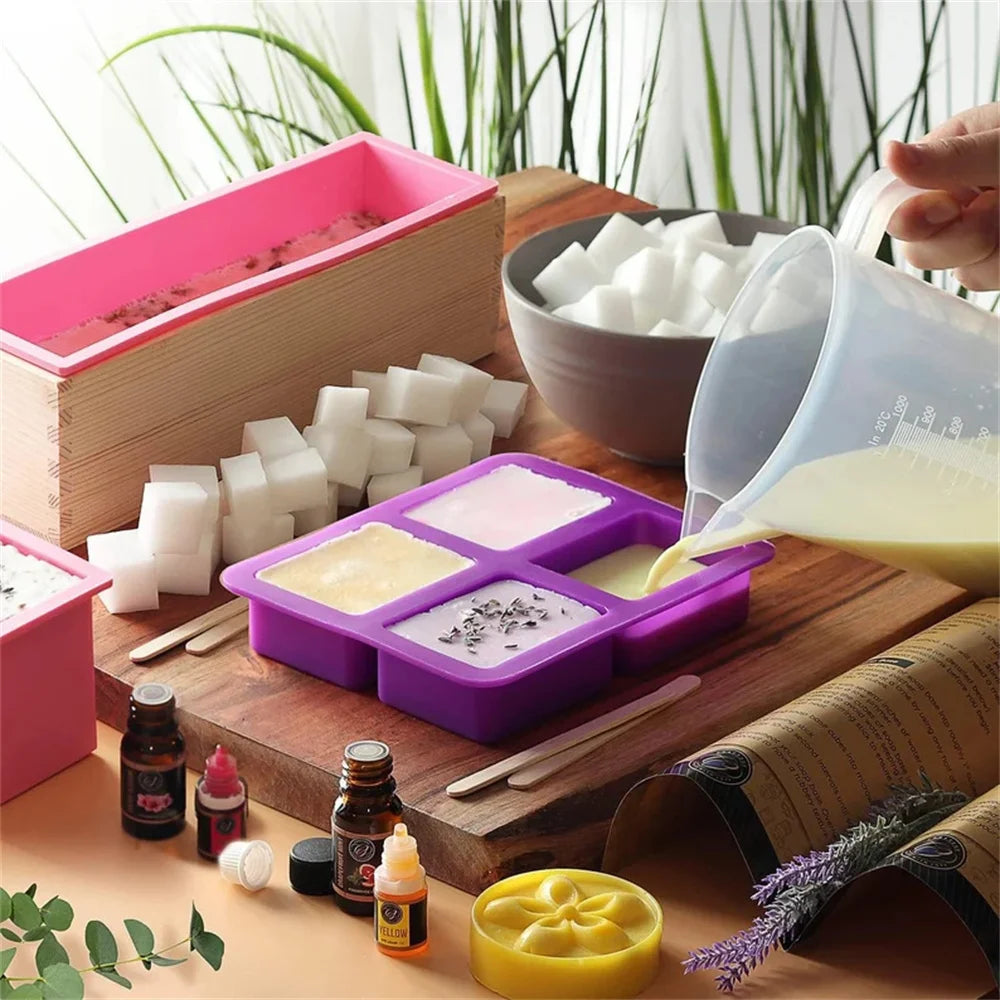 Kit de Fabrico de Sabão Artesanal DIY Corte de Bamboo e Caixa Interior com Molde de Silicone Fio de Aço Inoxidável Cortador Reto e Cortador Ondulado