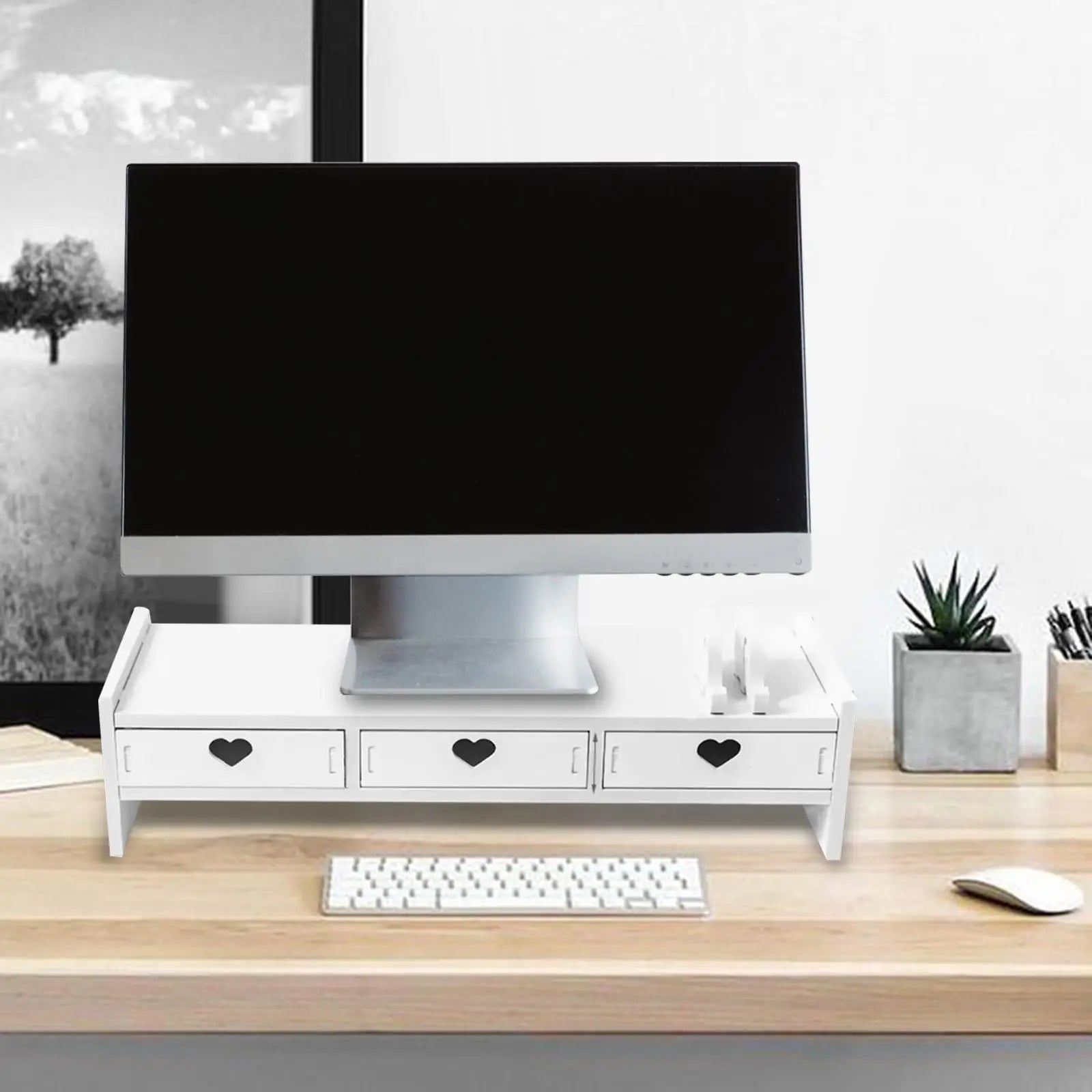 Monitor Stand Riser with Drawer Storage for Desk Organization