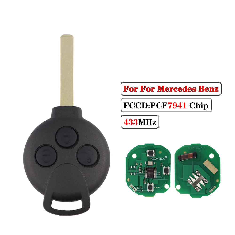 3 Boutons Télécommande de voiture Clé intelligente pour Mercedes-Benz Smart Fortwo 451 2007-2013 433Mhz Puce 7941, entrée sans clé, transmetteur