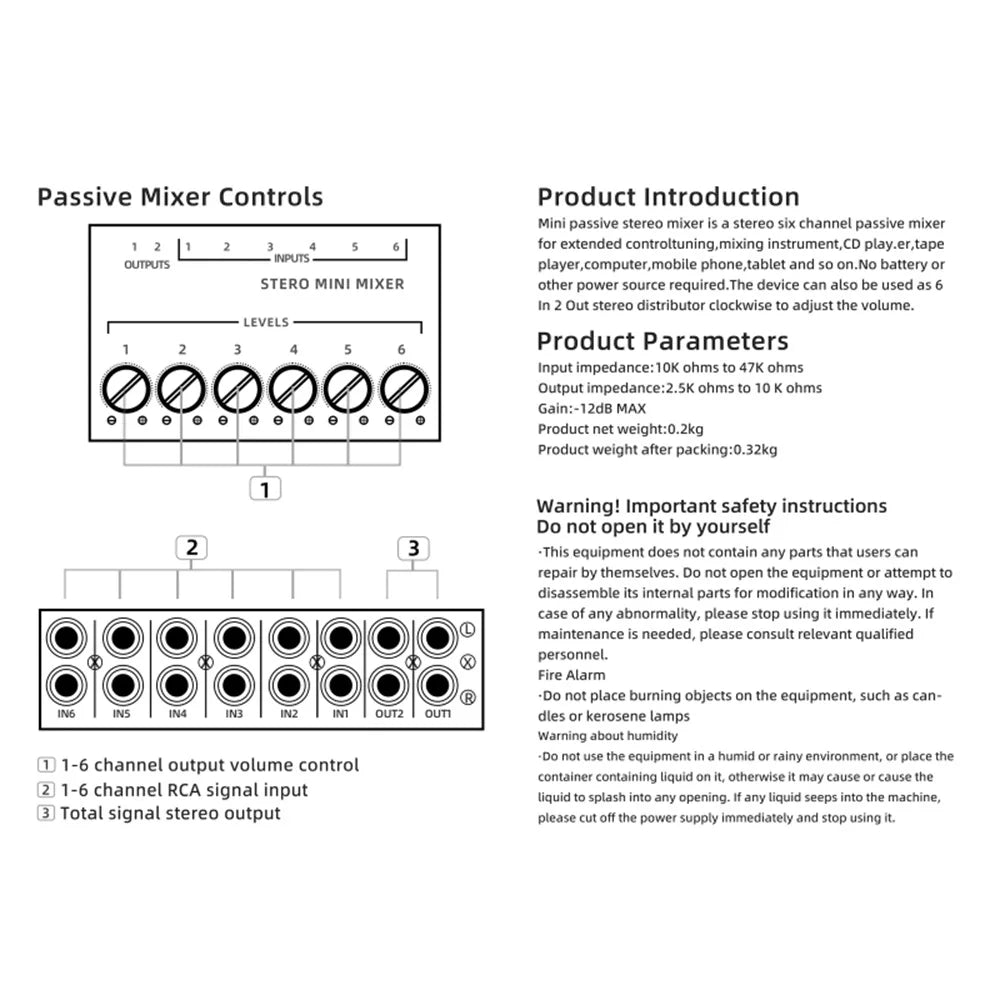 Passive Stereo Mixer - Four or Six Channels