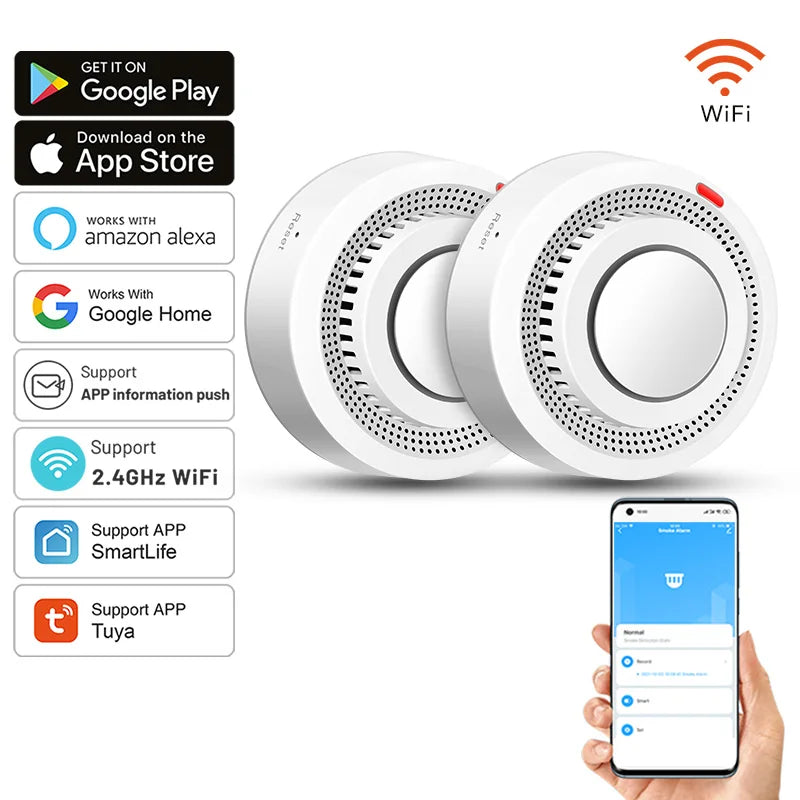 Two Tuya Wi-Fi Smoke Alarms with App Alerts