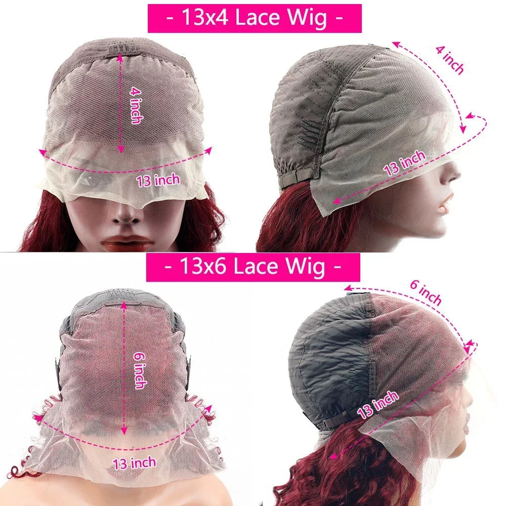 Burgundy HD csipkés elülső emberi haj paróka – Egyenes 99J szín