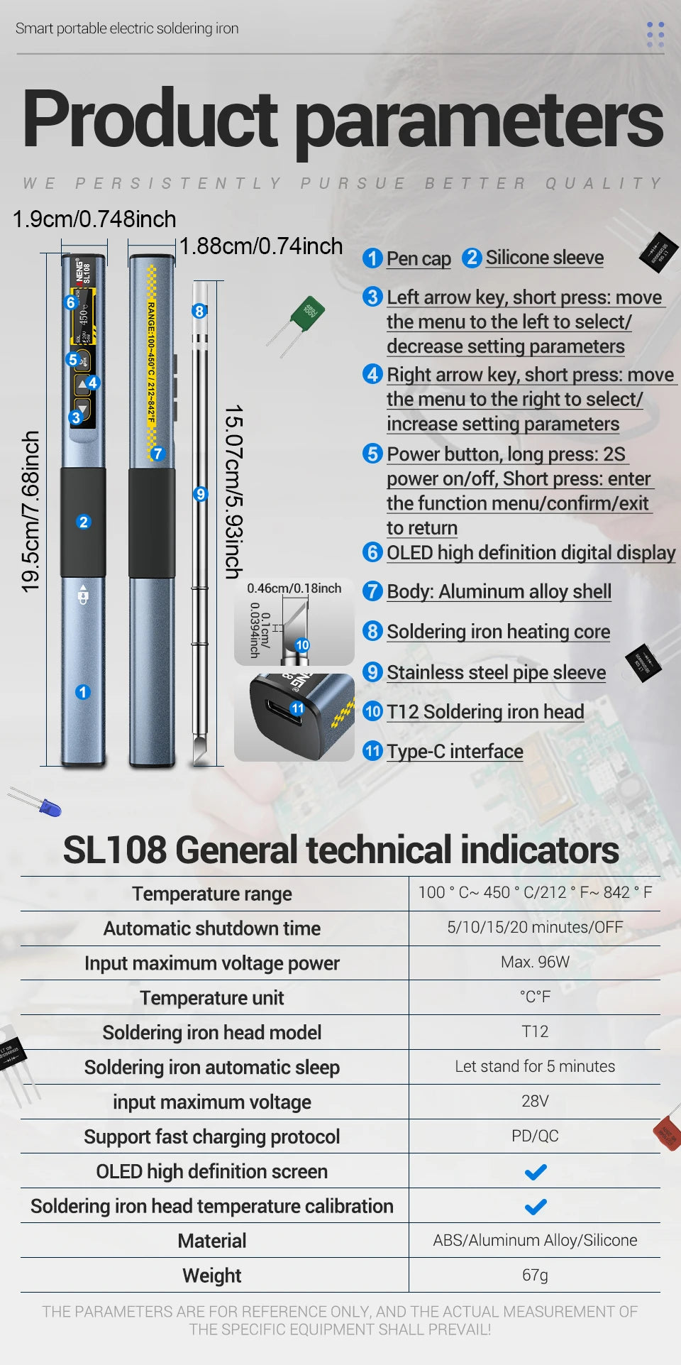 ANENG SL108 Electric Soldering Irons kit PD 96W QC Adjustable Temperature Fast Heat Portable Digital Smart Soldering Iron Tools