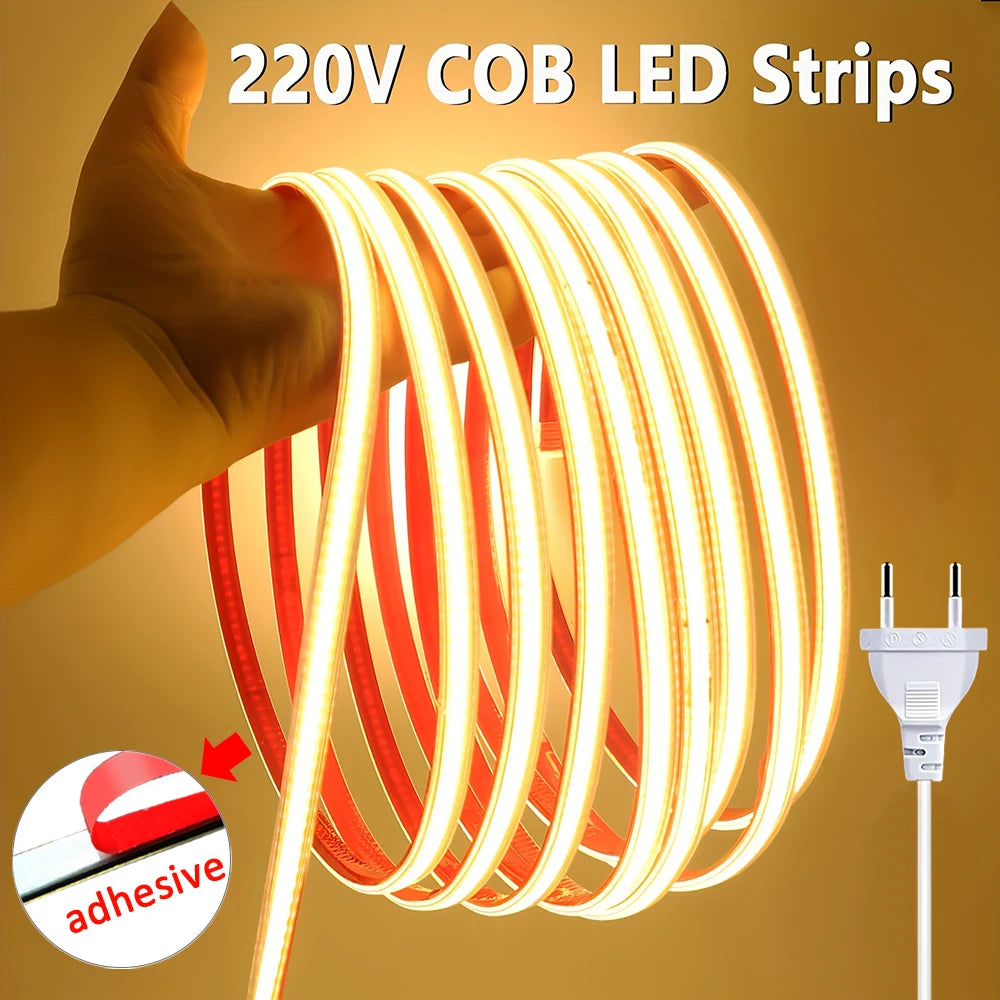 220V COB LED Strip, Warm or White, Length Options