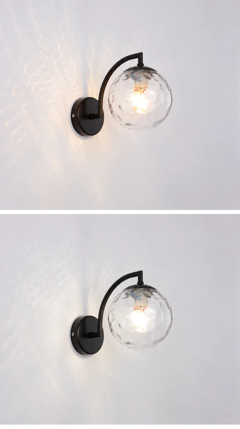 Glazen bolvormige wandlamp in zwart of goud
