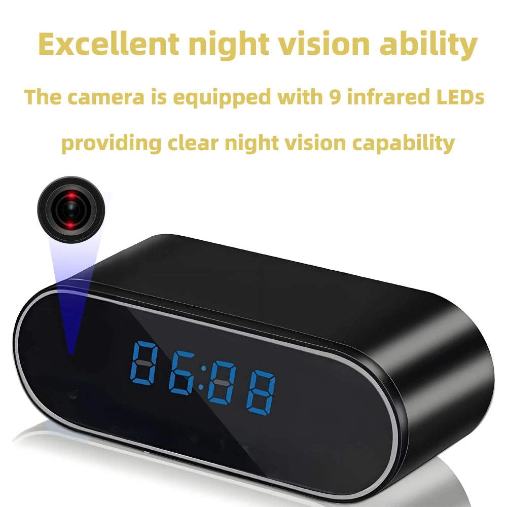 Caméra Horloge WiFi 1080P avec Vision Nocturne et Alertes de Mouvement