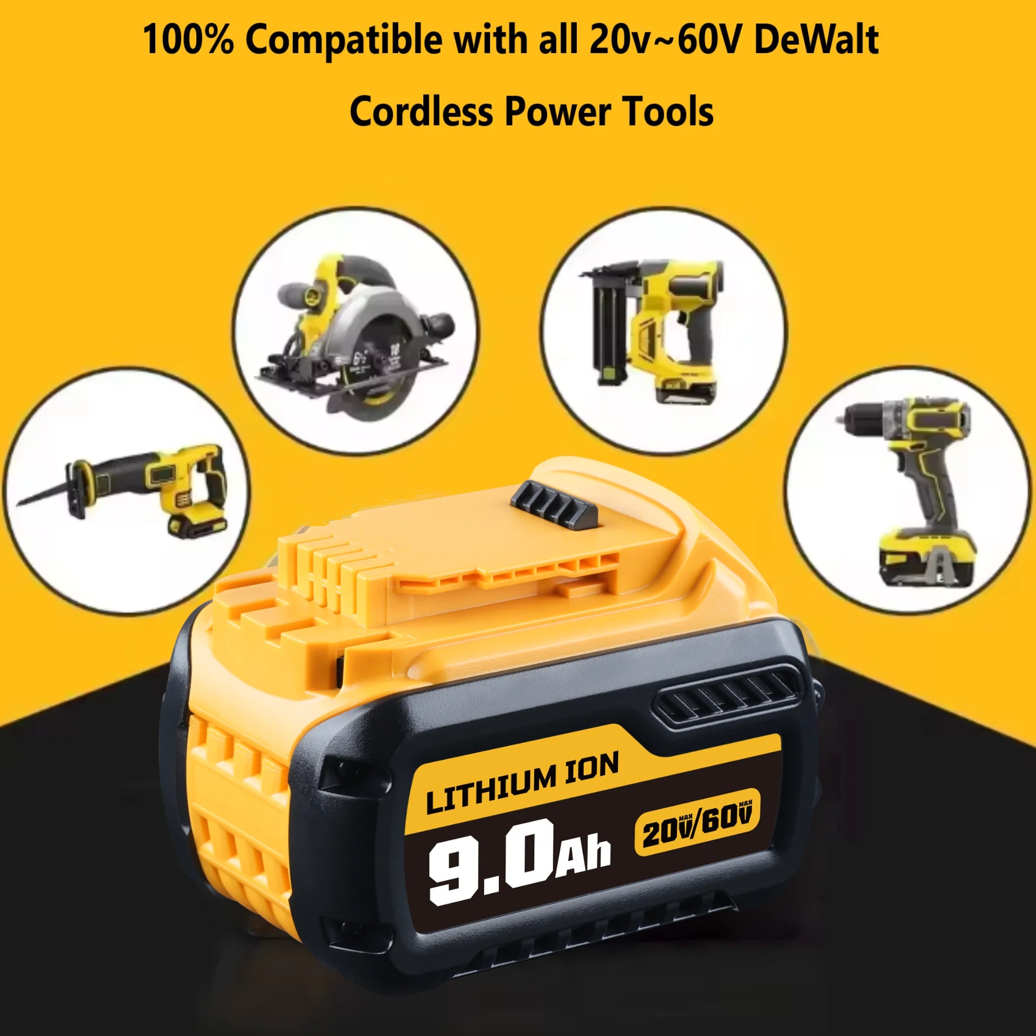 9/12/15Ah DCB609 20v 60v Max Lithium-ion Battery 21700 Replace for Dewalt DCB606 DCB200 DCB182 Power Tool Battery Pin