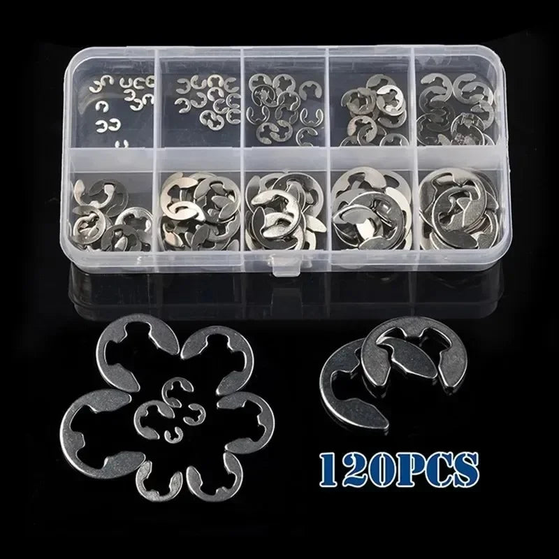 Kit de anillos de retención E de acero inoxidable, 120/240 piezas, 1.5-10 mm