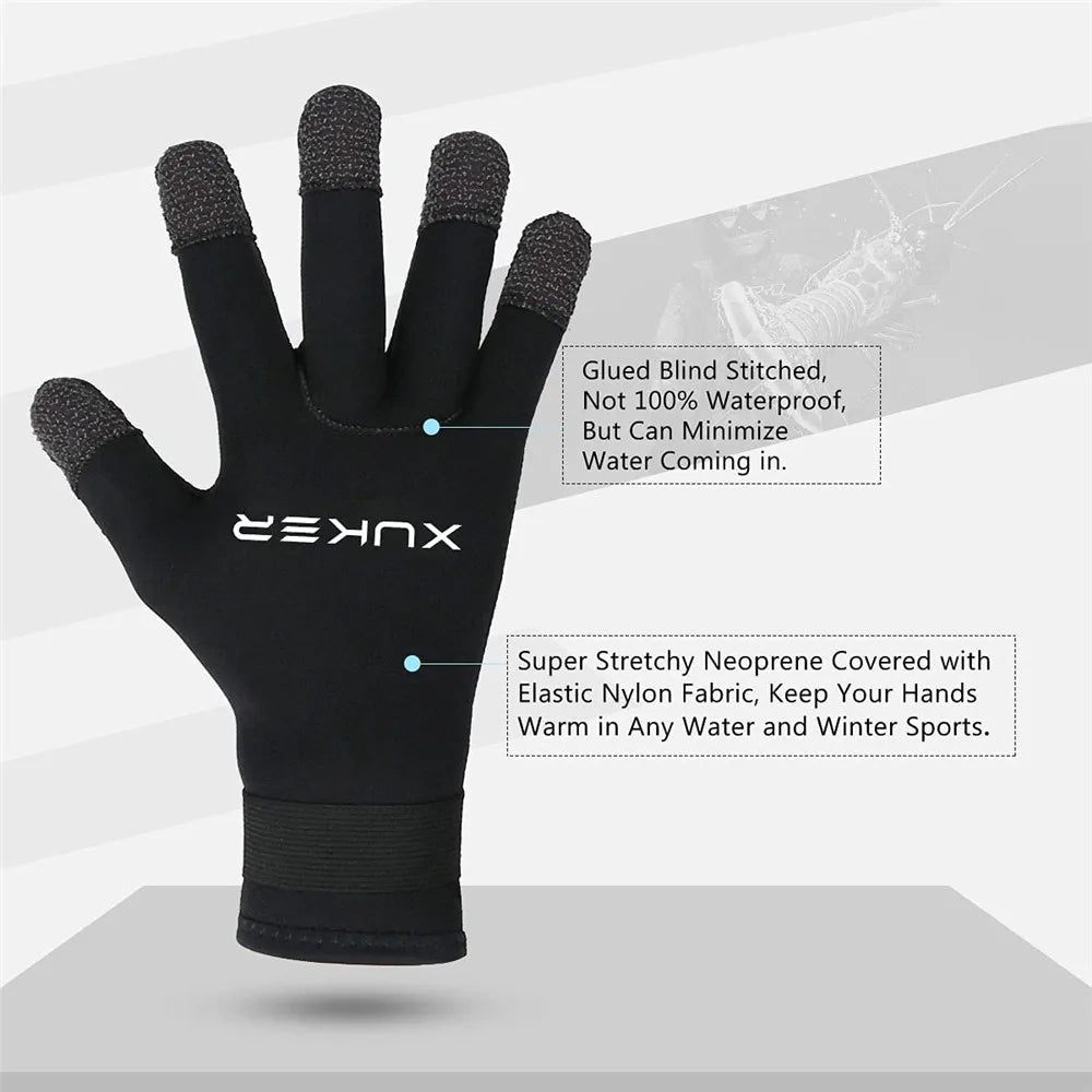 3 mm Neoprene Diving Gloves with Kevlar and Rubber Palm Grip