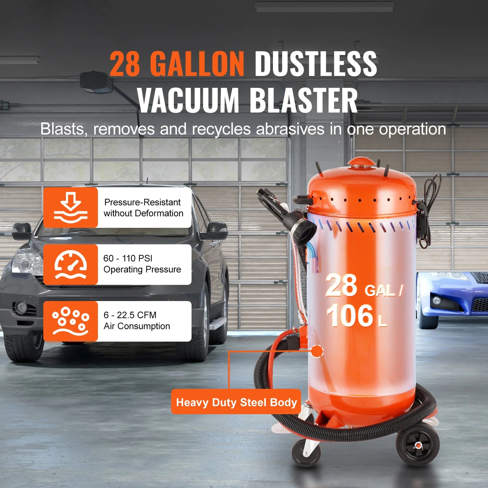 28 Gallon Dustless Vacuum Sand Blaster with 1200W System