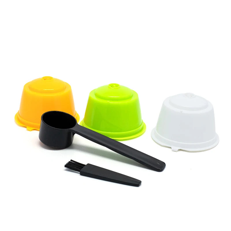 3Pcs Fit For Dolce Gusto Coffee Filter Cup Reusable Coffee Capsule Filters With Spoon Brush
