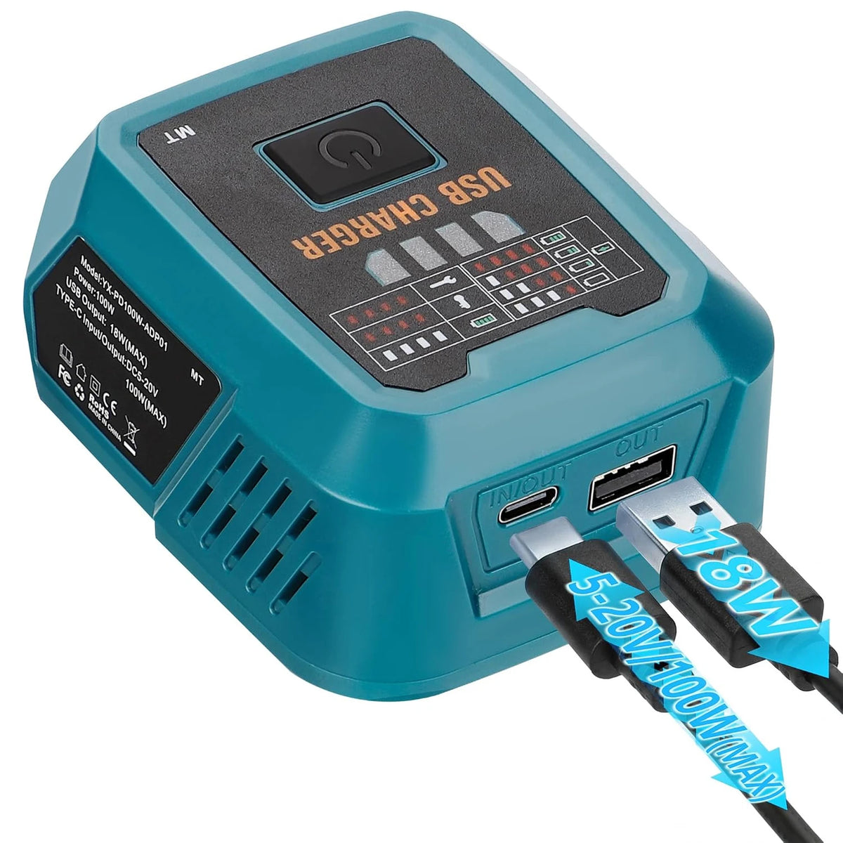 Adaptador carregador USB-C de 100W para baterias Makita de 18V