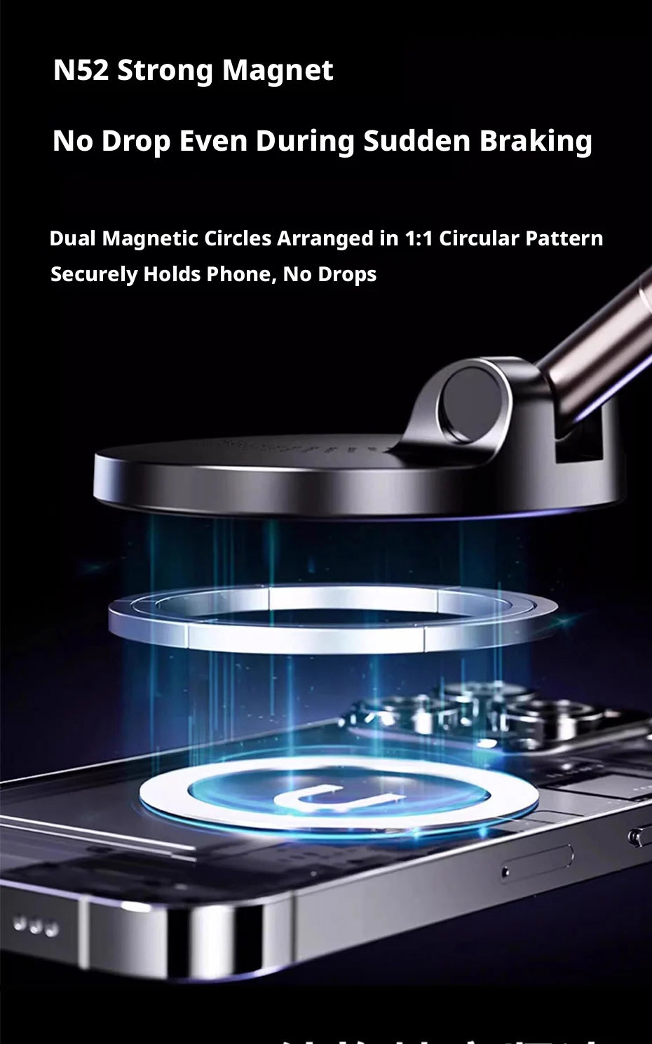 SEAMETAL Strong Magnetic Car Phone Holder Foldable 360° Rotation Multi-scene application 15W Vacuum Suction Wireless Charger