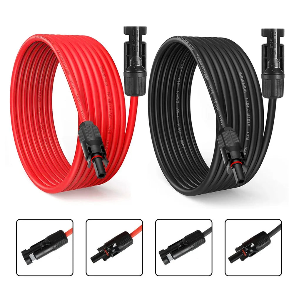 PowMr Black Red 3M 5M 7M 10M 15M 30M Solar Photovoltaic Line 6mm2 10AWG PV Cable with Connectors Solar System PV Extensions Wire