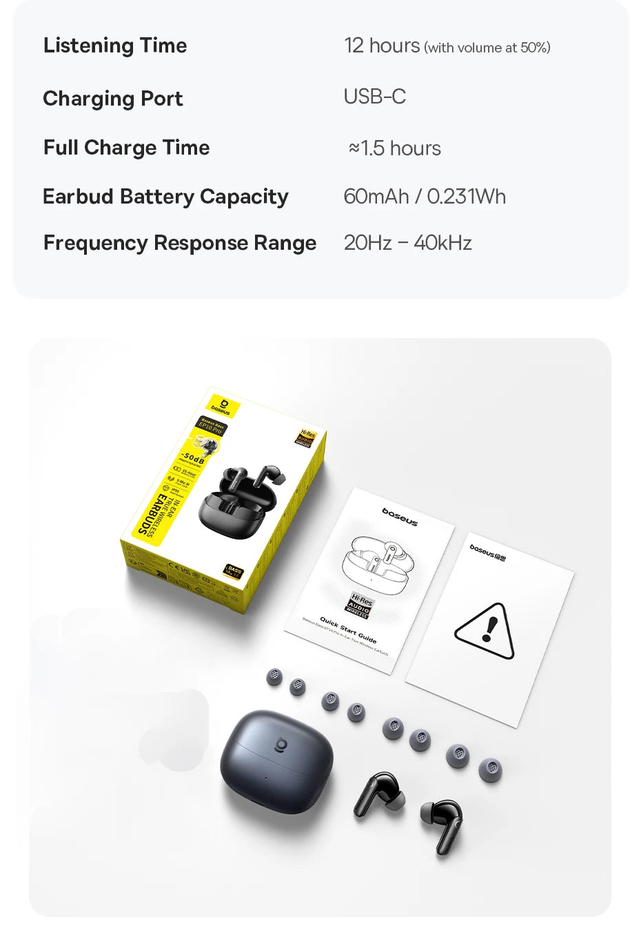 Baseus EP10 Pro ANC draadloze oordopjes met LDAC en 55 uur batterijduur